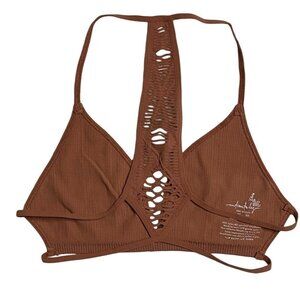 Free People Intimately Lattice Back Racerback Laser Cut Bralette Brown XS S